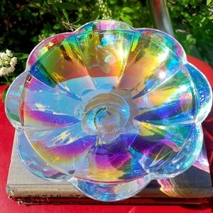 SD Simon & Designs iridescent crystal glass compote footed dish